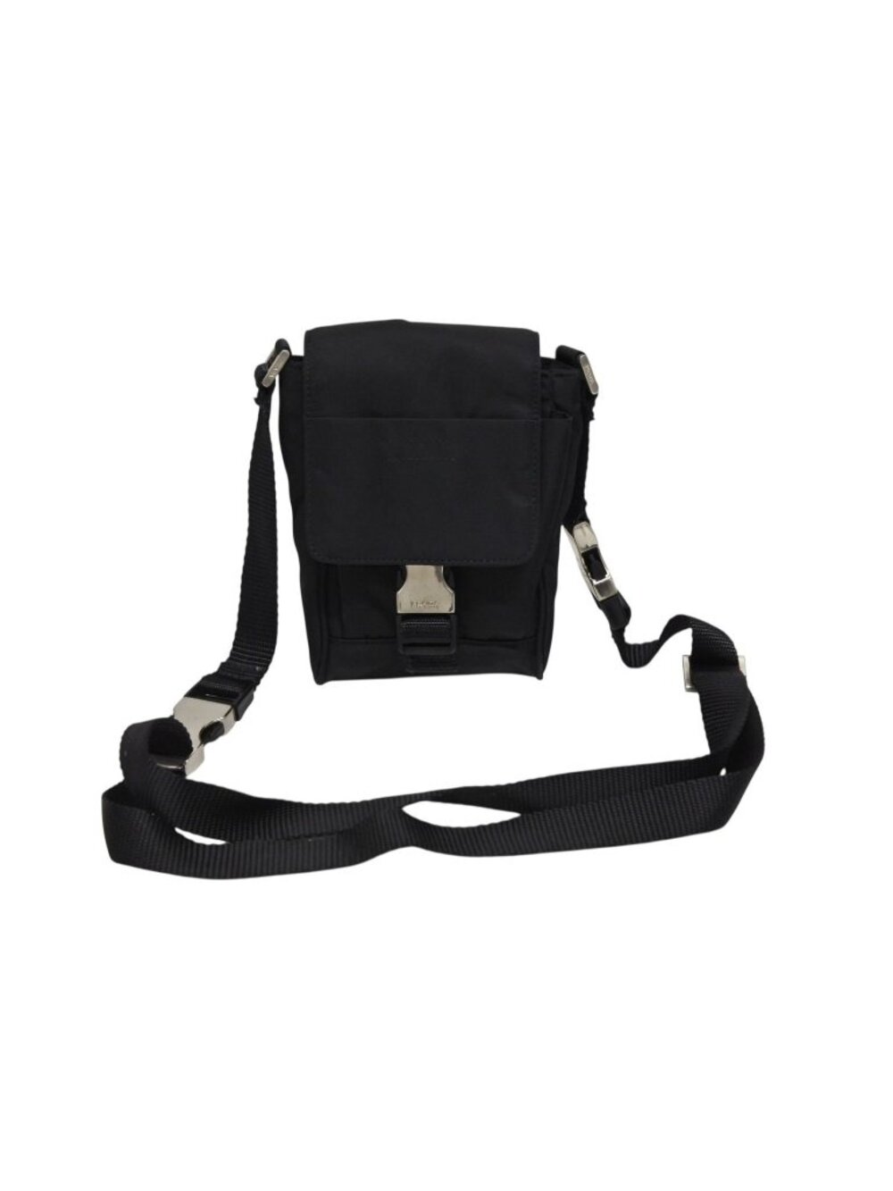 Prada Triangle Logo Mini Shoulder Bag Phone Case Pouch Black Silver